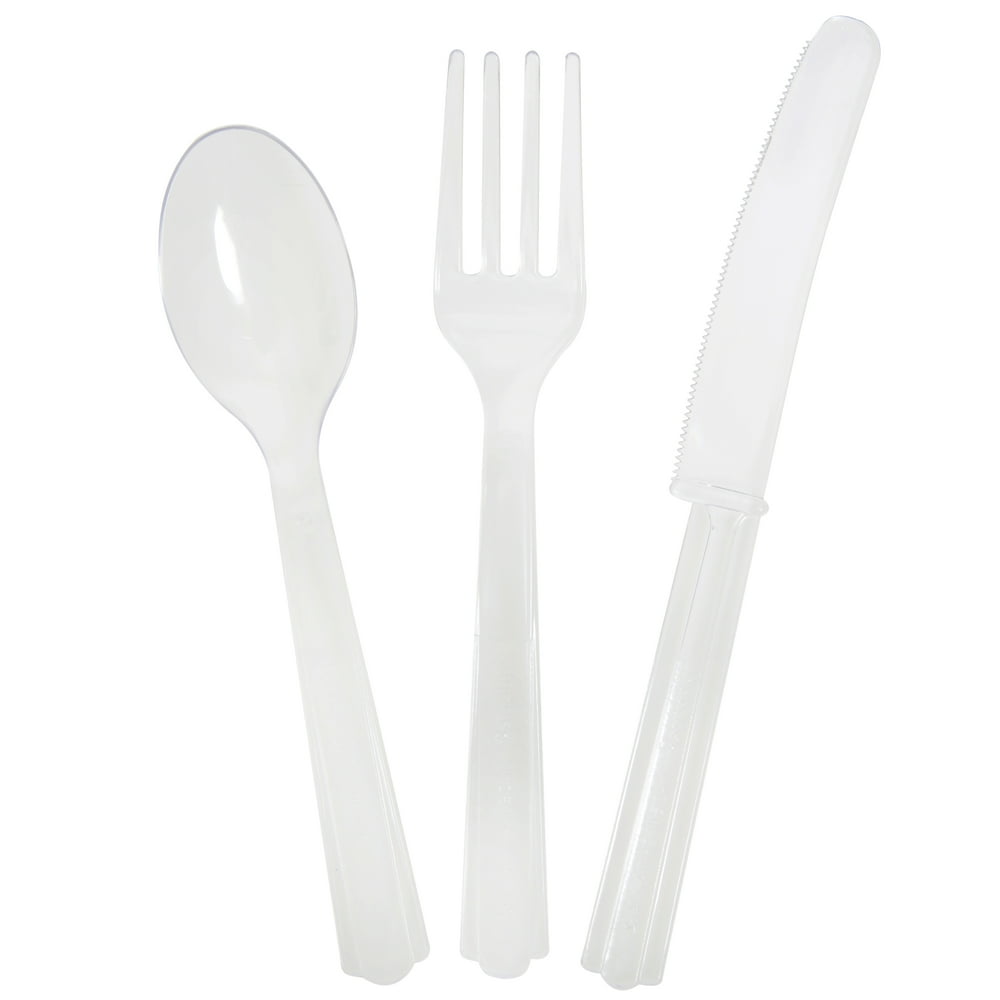 Plastic Cutlery Set for 64 Guests, Clear, 192pc