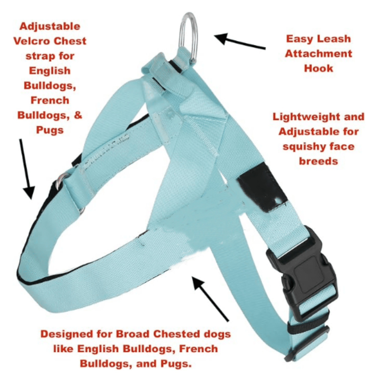Adjustable Dog Harness– No Pull, No Choke – for English Bulldogs, French Bulldogs, Pugs & Broad-Chested Breeds – Easy,  Walks (Blue TAN Plaid, Medium)