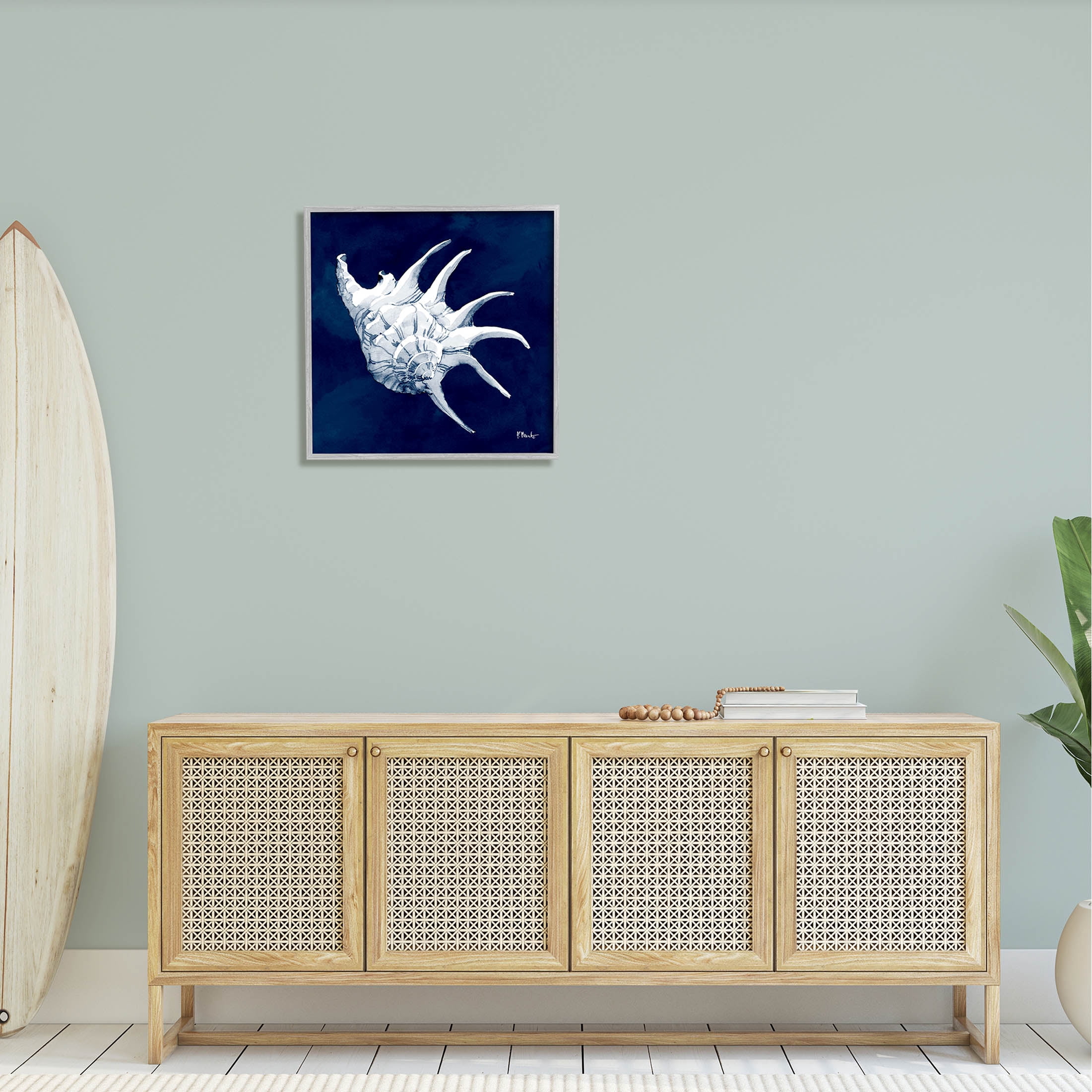 Stupell Industries Cyanotype Shells Traditional Conch Graphic Art Gray Framed Art Print Wall Art, Design by Paul Brent