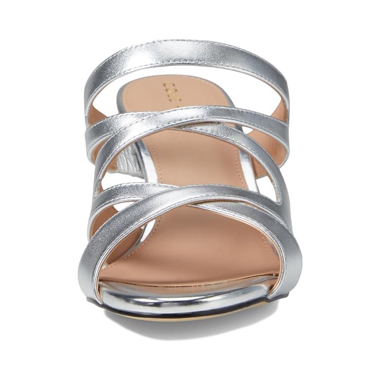Cole Haan Alyse Silver Specchio Leather Open Toe Slip On Block