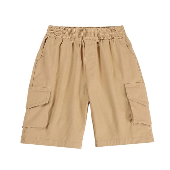 Dlentnea Boys Cargo Shorts Lightweight Hiking Elastic Waist Solid Color Summer Casual Running Short with Pockets