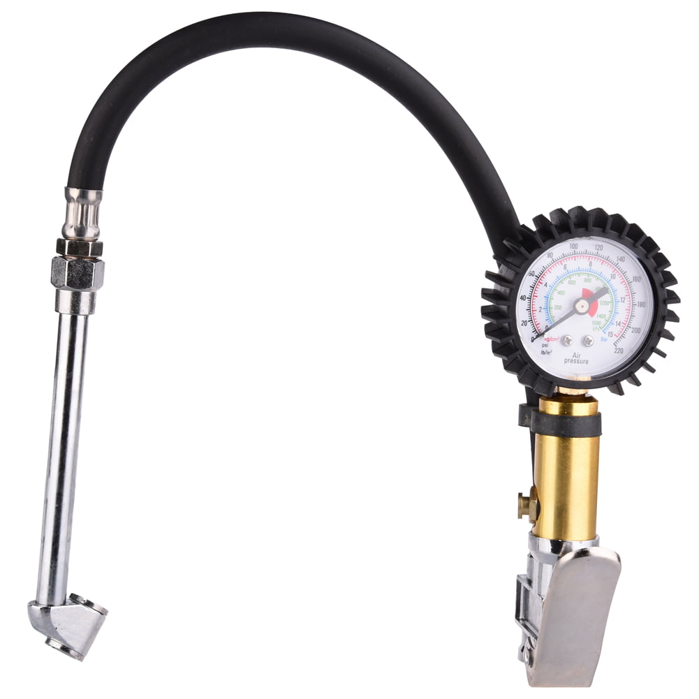 Tyre Valve Nozzle Rotary Lock Prevents Air Leakage 9.5 Durable Rubber Hose Tire Pressure Gauge 100 psi High Precision Mechanical Pointer a Built-in Air Bleeder Valve 