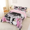 thumbnail image 2 of Castle Fairy Glamorous Sparkle Dress Full Size Comforter Sets 3-Piece,Watercolor Pink Flower Perfume Bedding Comforter Set,Black White Pink,Pink Reversible,1 Comforter and 2 Pillowcases, 2 of 6