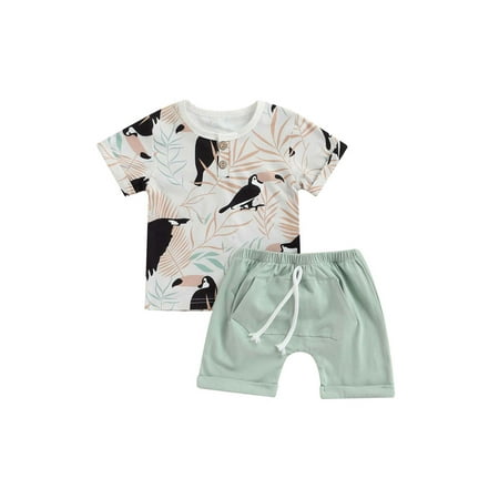 

Kiapeise Baby Boys Summer Two Piece Sets Short Sleeve Top Shorts Outfit Set Little Boys Clothes Set