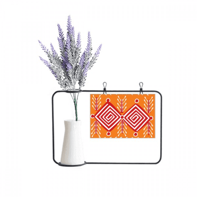 Naranja - rojo linea Mexico totems antigua civilización dibujo Tarjeta de jarrón de lavanda artificial