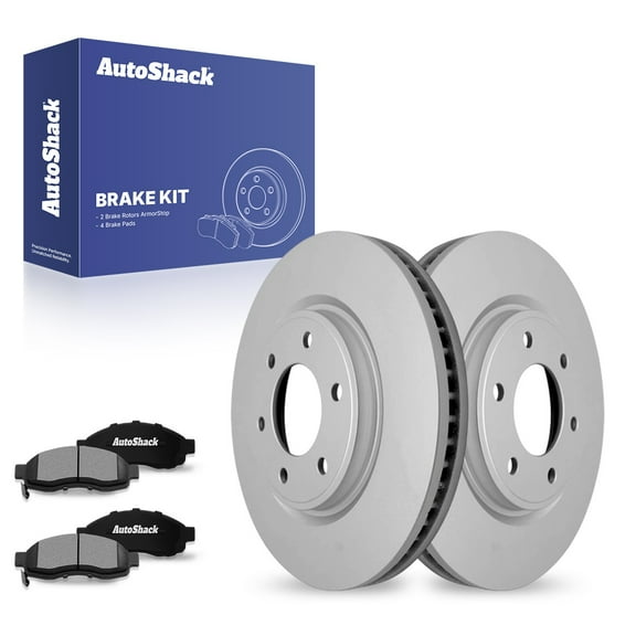 AutoShack Front Brake Rotors & Ceramic Pads for Nissan, TITAN 2007, 4WD RWD V8 5.6L - Coated - ArmorStop - 13.77" (349.7 mm), 6-Lug