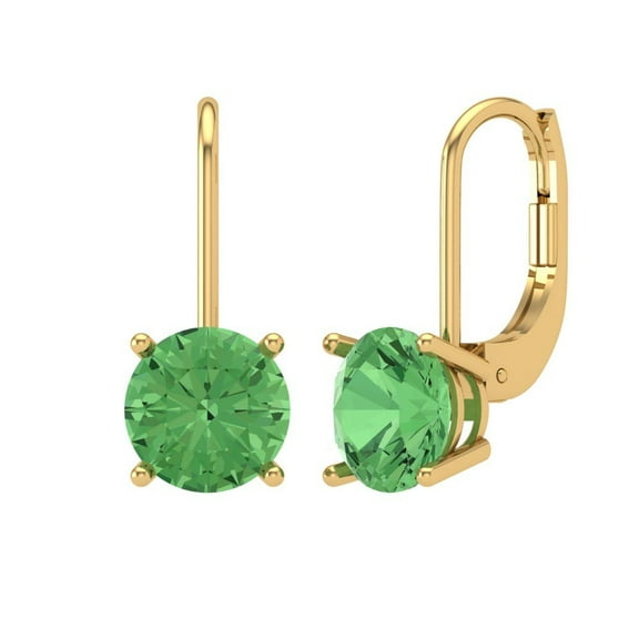 Clara Pucci 4 ct Brilliant Round Cut Drop Dangle VVS1 Genuine Conflict free Green Zircon Solid 18K Yellow Gold Designer Everyday Earrings Lever Back