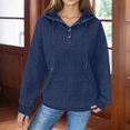 thumbnail image 5 of Women’s Casual Hoodie Sweatshirt - Lightweight Long Sleeve Pullover with Buttons and Kangaroo Pocket Navy, 5 of 6