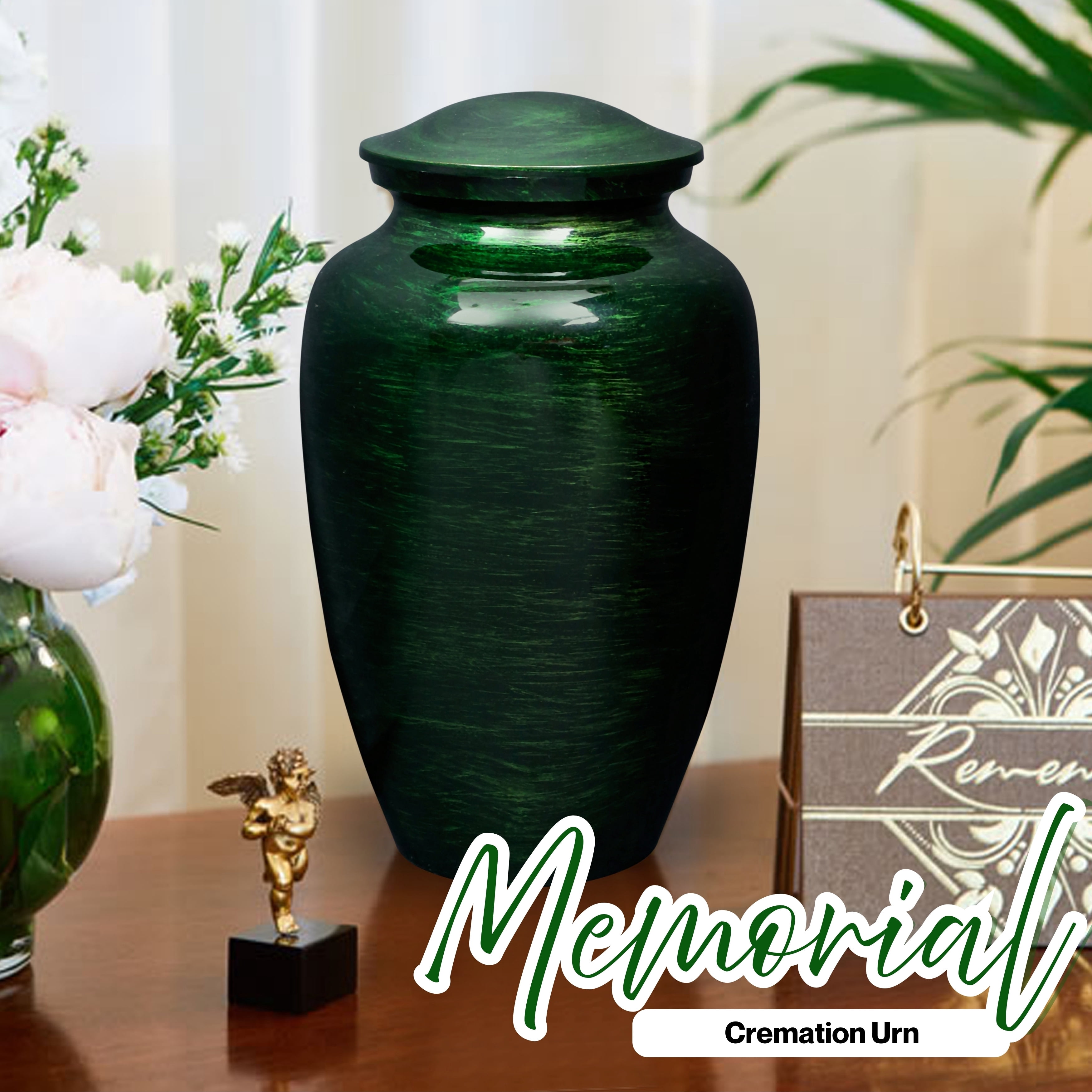 Aluminum Handcrafted Urn - Elegant Keepsake Holder for Adult Human Ashes (Forest Green)