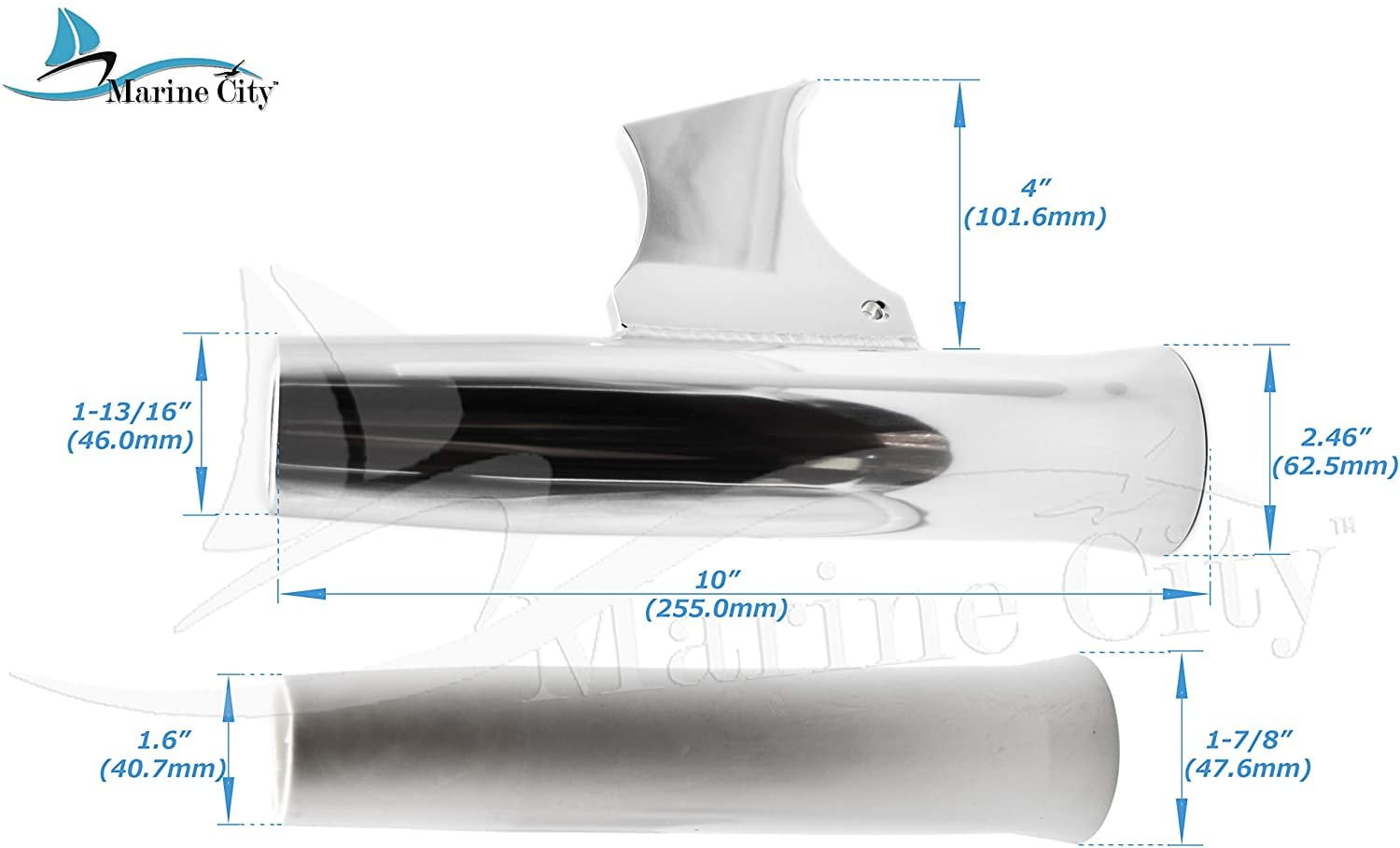 MARINE CITY Aluminum Flared Weld-on White Vinyl Insert Fishing Rod Holder L 10 Inches Dia.:1-7//8 Inches 4-Pack