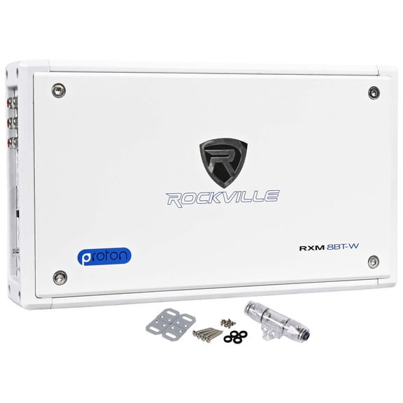 Rockville RXM8BTW 1500W Peak 750W RMS 8-Channel Marine Class D Amplifier with Bluetooth, Aluminum Casing