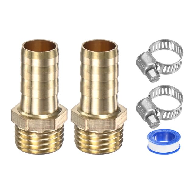 Uxcell 2-Pack Accesorios de Manguera de Barbilla de Latón, 10mm x G1/4 Conector de Manguera Macho con Abrazadera de Acero Inoxidable y Cinta