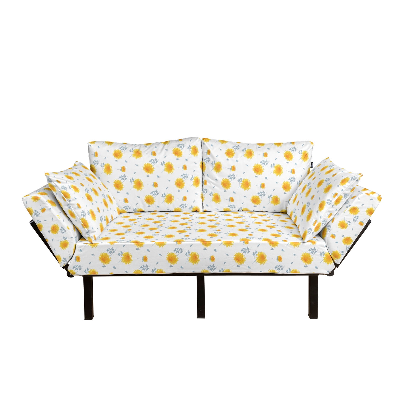 Daybed with Metal Frame Upholstered Sofa for Living Dorm Loveseat Abstract Nature Continuous Hand Drawn Floral with Wild Meadow Botany Print Ambesonne Spring Futon Couch Multicolor 