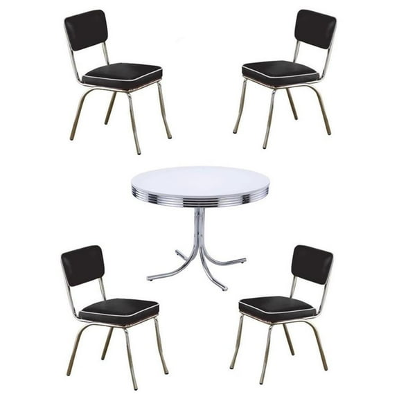 Home Square Retro Round Dining Table Set with 2 Chairs in Chrome