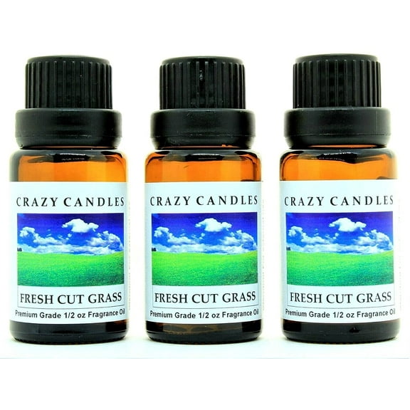 Crazy Candles Fresh Cut Grass 3 Bottles 1/2 FL Oz Each (15ml) Premium Grade Scented Fragrance Oil Made in USA