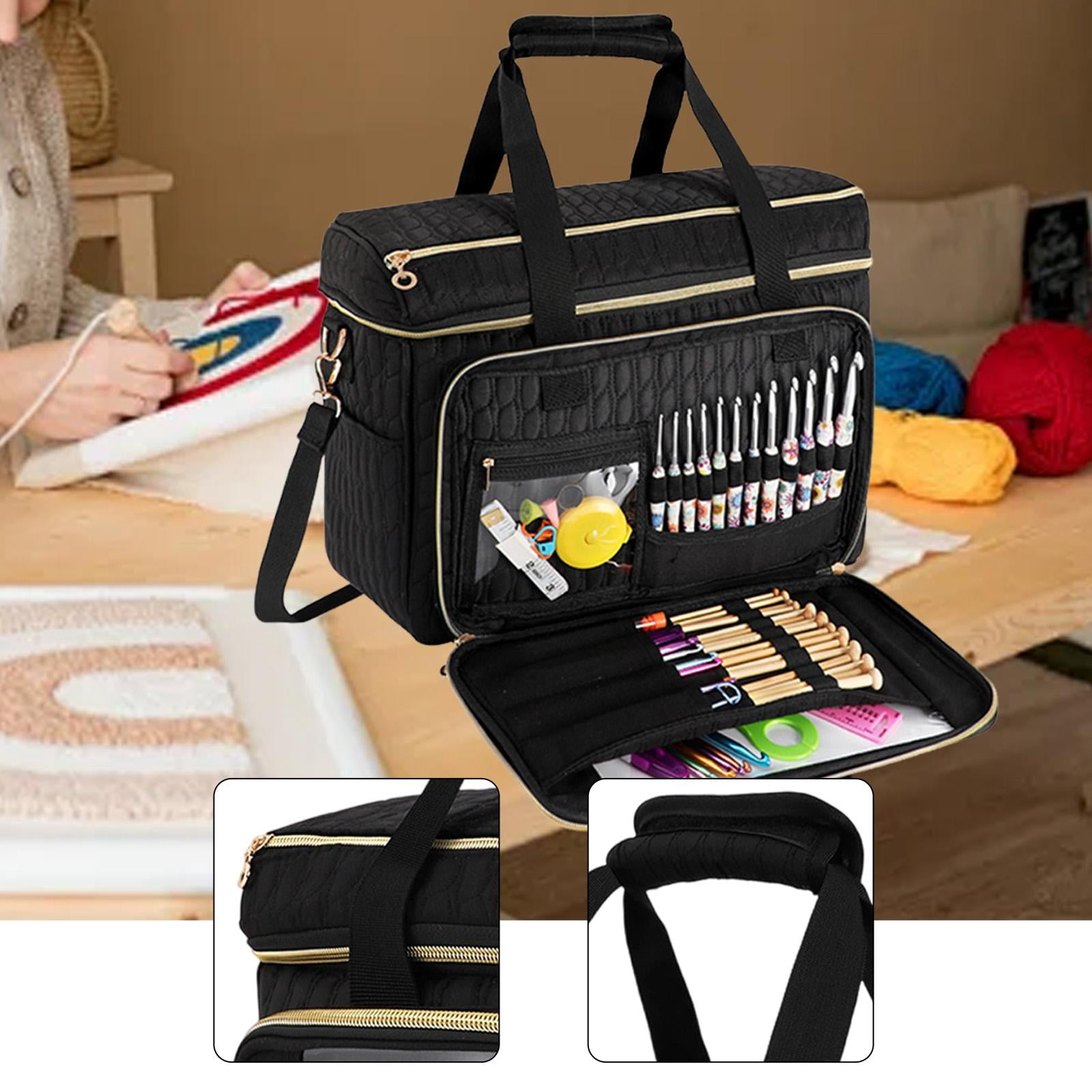 S SERENABLE Yarn Storage Tote Crochet Storage Bag Knitting Organizer Tote Carrying Case Cloth Material with Portable Strap Suitable for Crafters Gift Giving Trave black