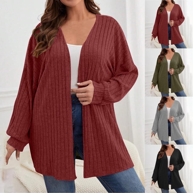 CFLVAEK Long Cardigan Sweaters for Women Plus Size Long Sleeve Cardigans Loose Fit Ribbed Knit Open Front Sweater Coat Gray XL