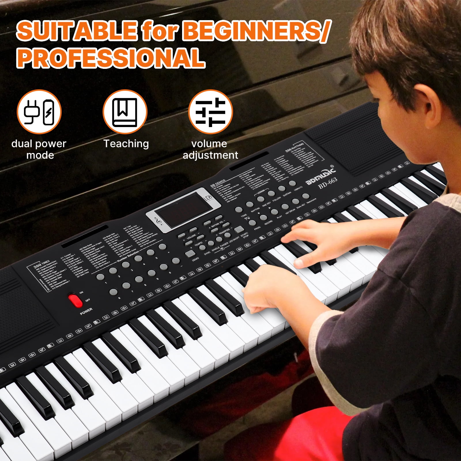 iMeshbean 61 Key Digital Light Up Music Piano Keyboard Headphones Microphone w/Piano Stand