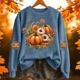 thumbnail image 2 of Halloween Edition Hoodless Sweatshirt for Wear Round Neck Long Sleeve Pullover Cozy Stylish Autumn Seasonal Top for Women Light Blue L, 2 of 5