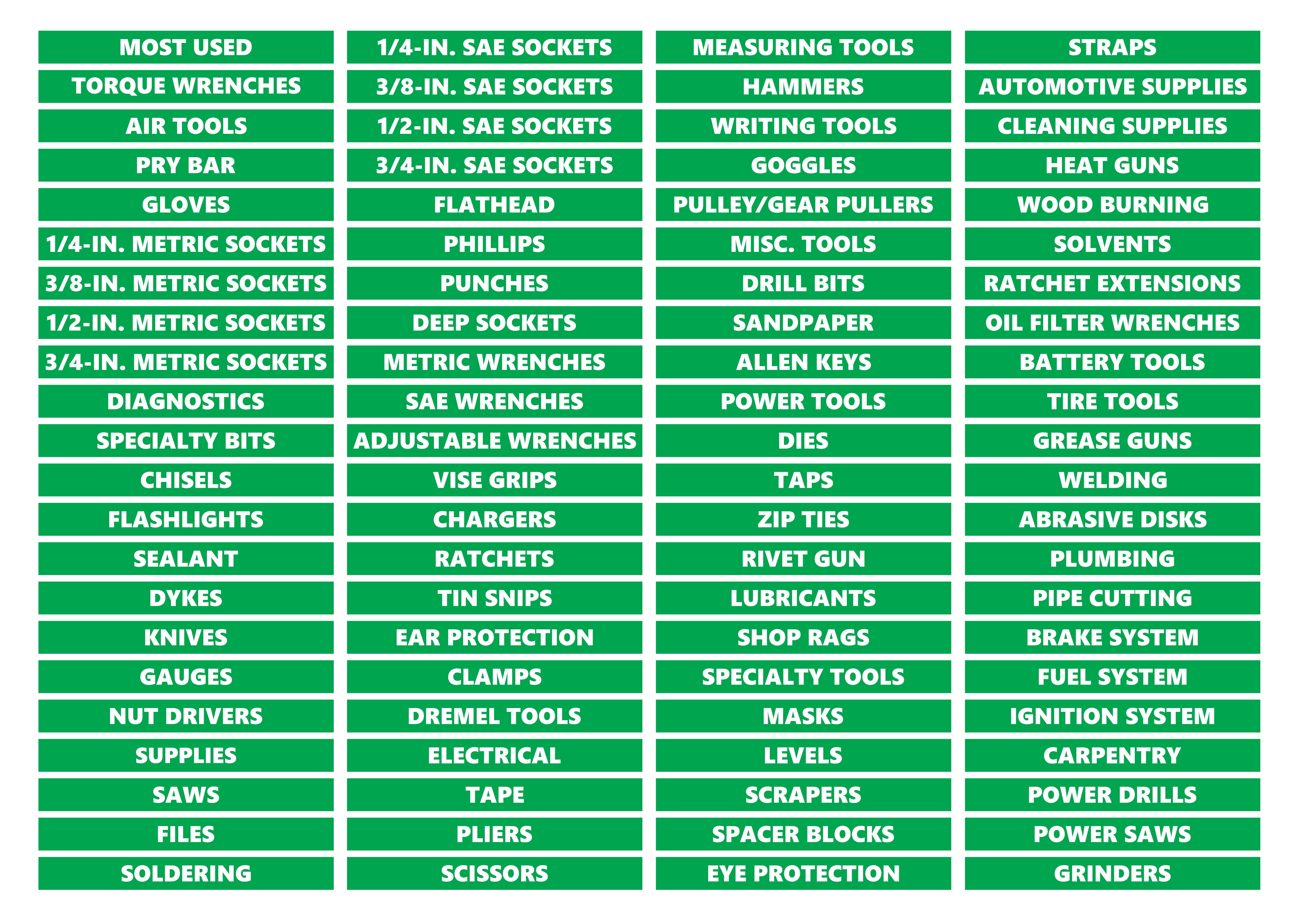 Toolbox Organizational Labels Premium Set by DCM Solutions