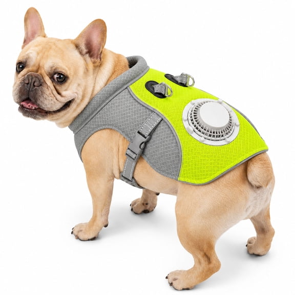 Dog Cooling Vest with Removable Fan, 3-in-1 Cooling System (Fan Evaporative Fabric Breathable Mesh), Sun Protection Fabric, Reflective Safety Strips