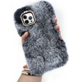 thumbnail image 6 of Compatible with iPhone 14 Pro Max Case Cute Plush Furry Case with Glitter Lanyard Strap Bling Diamond Camera Lens Protector Soft Winter Warm Plush Fluffy Fur Cover for Women Girls, Deep Purple, 6 of 10
