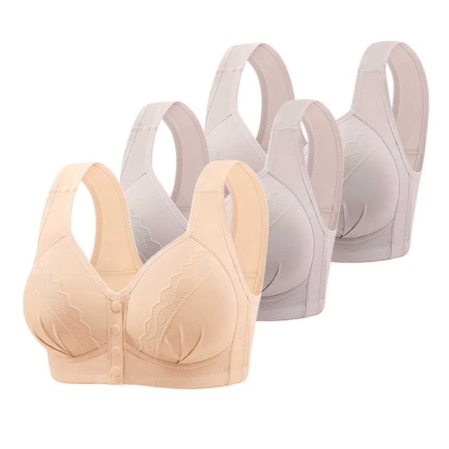 Women's 3PC Adjustable Support Bra with Lace Embroidered Design, Wireless Full Coverage Comfort Bra for Older Women, Front Closure Supportive Underwear for Daily Wear Purple
