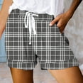thumbnail image 2 of Womens Shorts Summer Plaid Print Elastic Waist Drawstrings Lightweight Beach Shorts With Pockets, 2 of 4