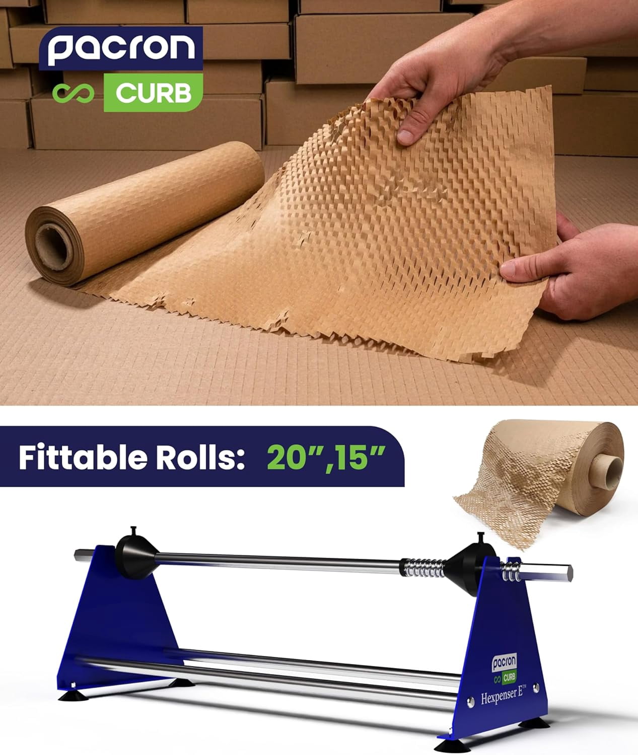 Pacron Packing Paper Roll Dispenser – Honeycomb Cushioning Wrap for Shipping, Moving & Gift Packaging – Eco-Friendly Kraft Paper Dispenser – Recyclable Protective Wrap (Roll 15 x 875)