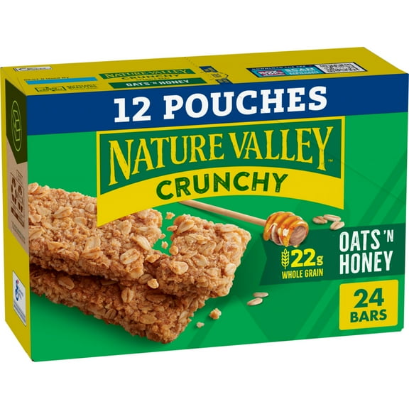 Nature Valley Crunchy Granola Bars, Oats 'n Honey, 24 Bars, 17.88 OZ (12 Pouches)