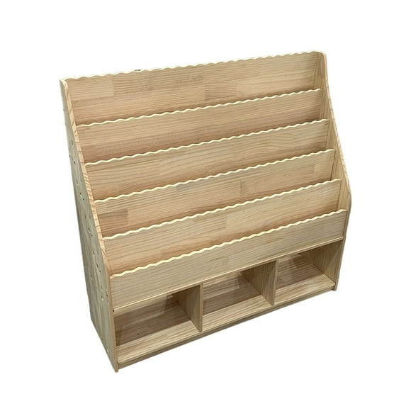 Wooden Bookshelf Organizer, 5-Tier Book Shelf with 3 Storage Shelves for Kids, Childrens Classroom, Nursery