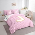 thumbnail image 3 of Feelyou Fashion Pink Stripes Bedding Comforter Set 7pcs for Teen, Initial J Letter King Bedding Sets, Cute Princess Cartoon Reversible Bed Sheets, Lightweight Room Decor, 3 of 8