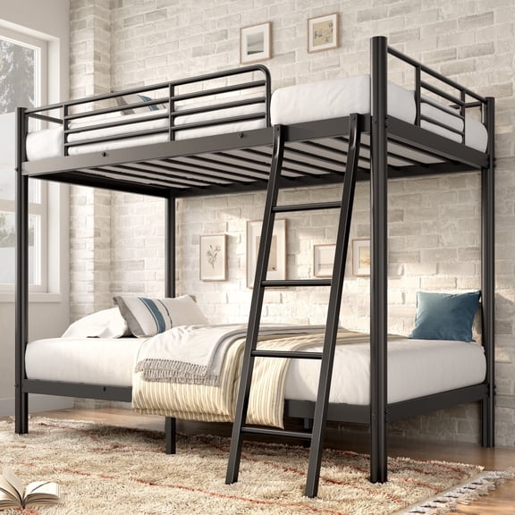 Holaki Twin Over Twin Metal Bunk Bed, with Ladder & Guardrails Metal Bunk Bed Frame, Noise Free & Easy Assembly Strudy Metal Bunk Bed with Support Leg, Black