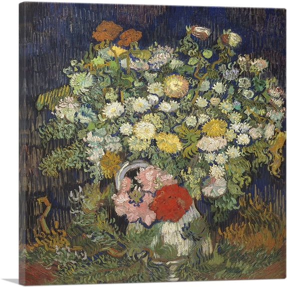 ARTCANVAS Bouquet of Flowers in a Vase 1890 Canvas Art Print by Vincent Van Gogh - Size: 12" x 12" (1.50" Deep)