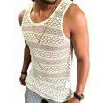 thumbnail image 3 of Men See Through Vest Crewneck Sleeveless Tank Tops Shirts Cream White M, 3 of 7