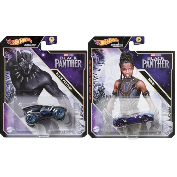 Hot Wheels Marvel Black Panther & Shuri Character Cars – 2-Pack Bundle | HHC05 & HKV16 | 1:64 Die-Cast Superhero Vehicles – Mattel Ages 3 