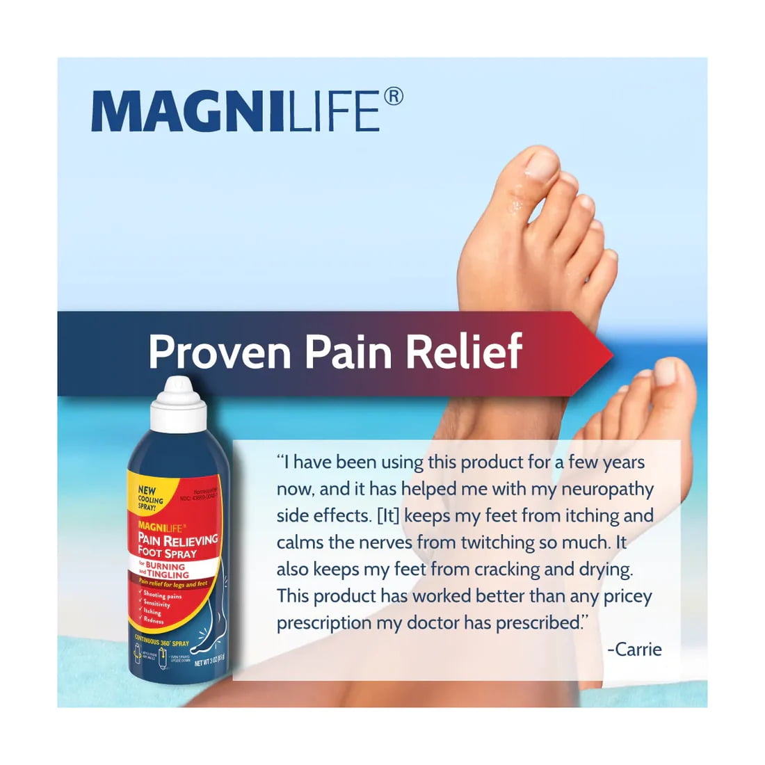 MagniLife DB Pain Relieving Foot Spray Calms Burning and Tingling, 3 oz