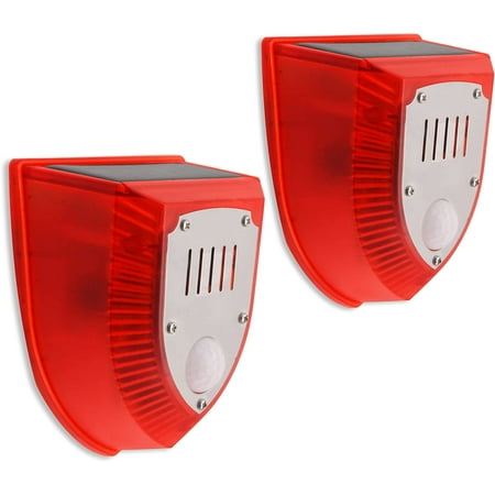 

2 Pack Solar Security Alarm Lights 129dB Gunshot Sounds & Dog Barking Sound & Light Strobe Light Warning Lamp for Outdoor Farm Barn Villa Yard