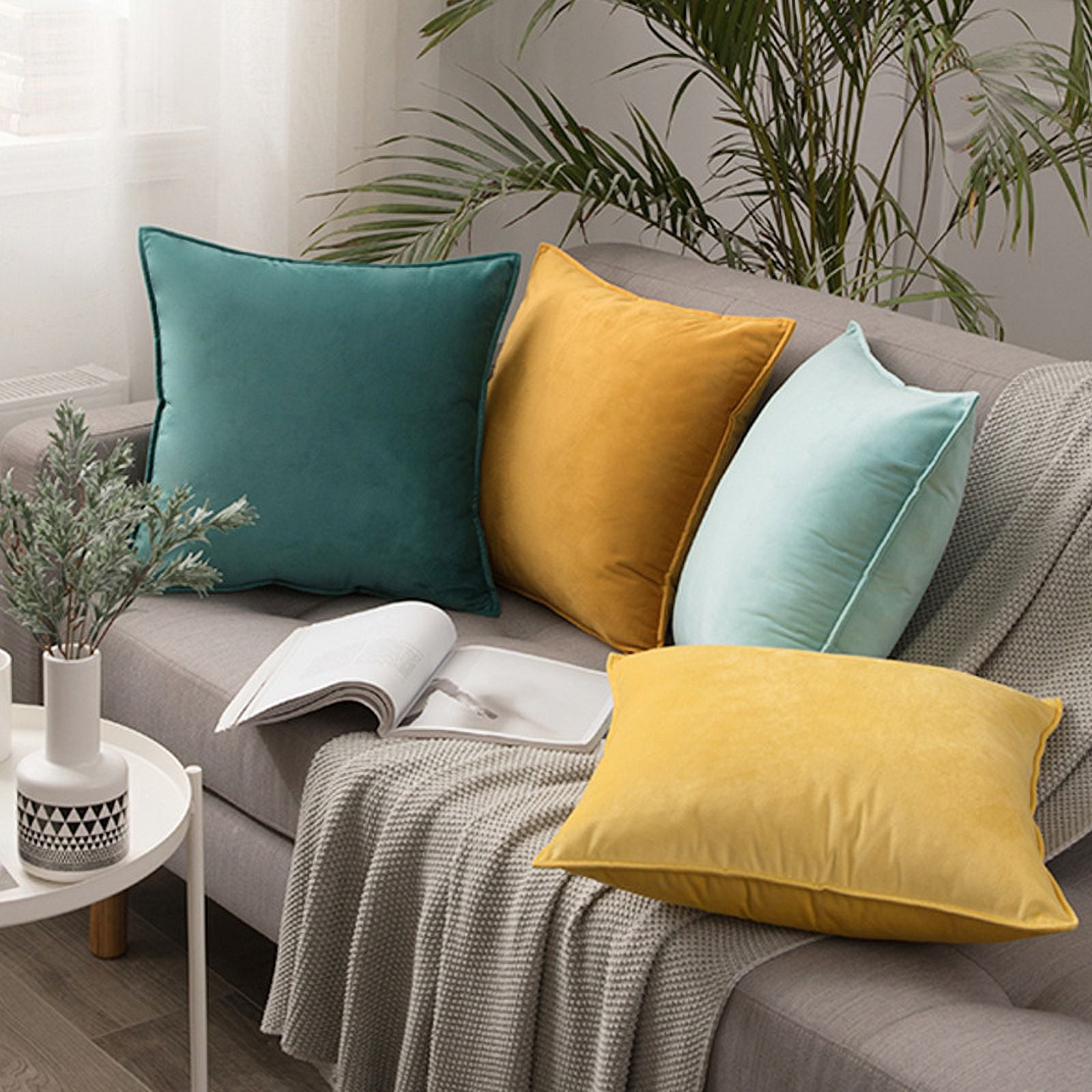 Nmkwnr 2 Pack Decorative Velvet Throw Pillow Covers Soft Solid Square Cushion Case for Sofa Bedroom Living Room, 20x20 inch