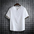 thumbnail image 2 of Momasggi Cotton Linen T Shirts for Men Big and Tall Short Sleeve V Neck Shirt Summer Casual Tshirts Lightweight Breathable Daily Tops White 2XL, 2 of 5