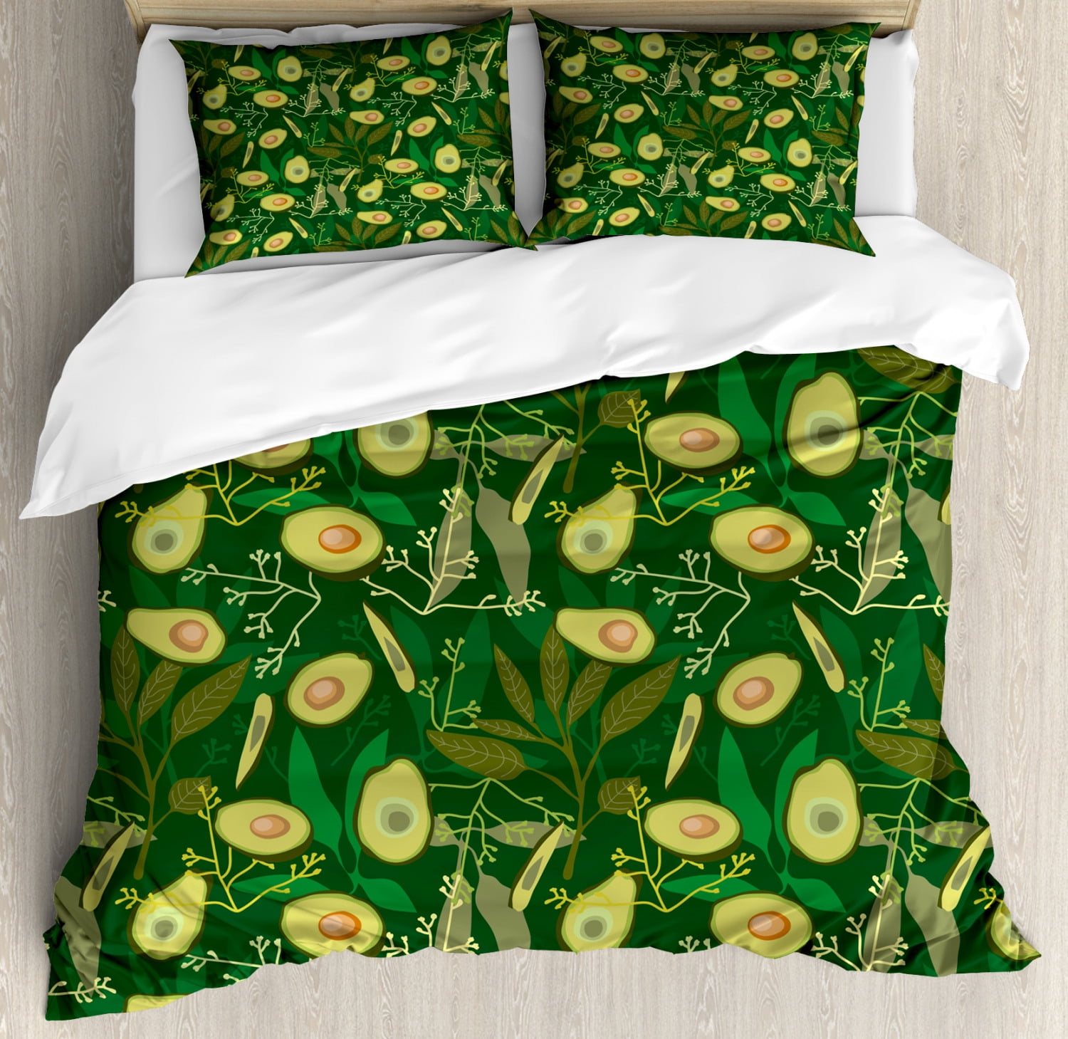 Avocado Duvet Cover Set, Retro Style Leaves and Exotic Fruits ...