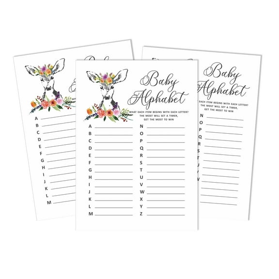 Inkdotpot 50 BabyAlphabetABCGameDeer Animal Baby Shower Game Gender Neutral Party Supplies