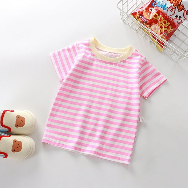 Stylish Striped Short Sleeve Tee for Girls Comfortable Casual Kids Top