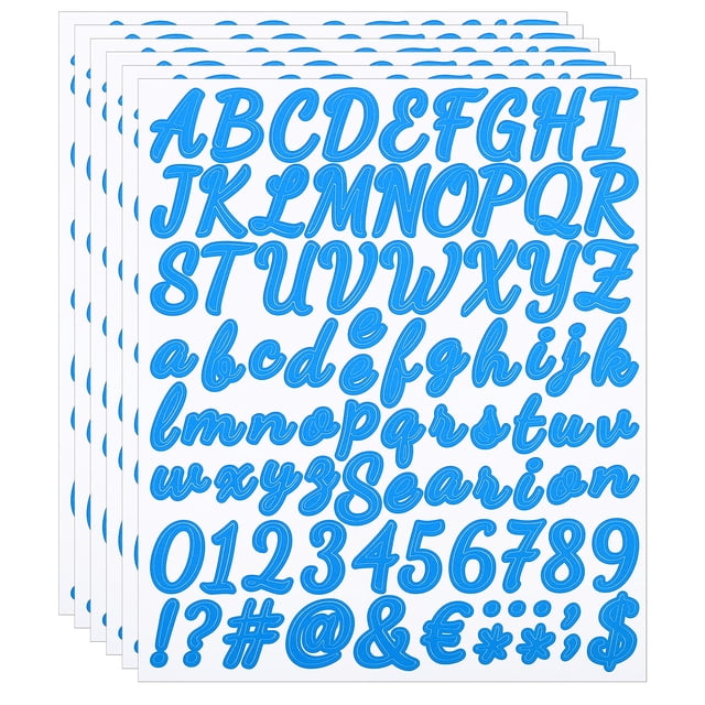 Unique Bargains Alphabet Letters Numbers Stickers, Self Adhesive Cursive, Light Blue 6 Sheets