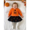 thumbnail image 4 of RUINIXCW Toddler Baby Girls Halloween Outfit Little Baby Girls Fall Clothes Cute Pumpkin Ghost Embroidery Long Sleeve Sweatshirt Top with Tulle Tutu Skirt Set, 4 of 8