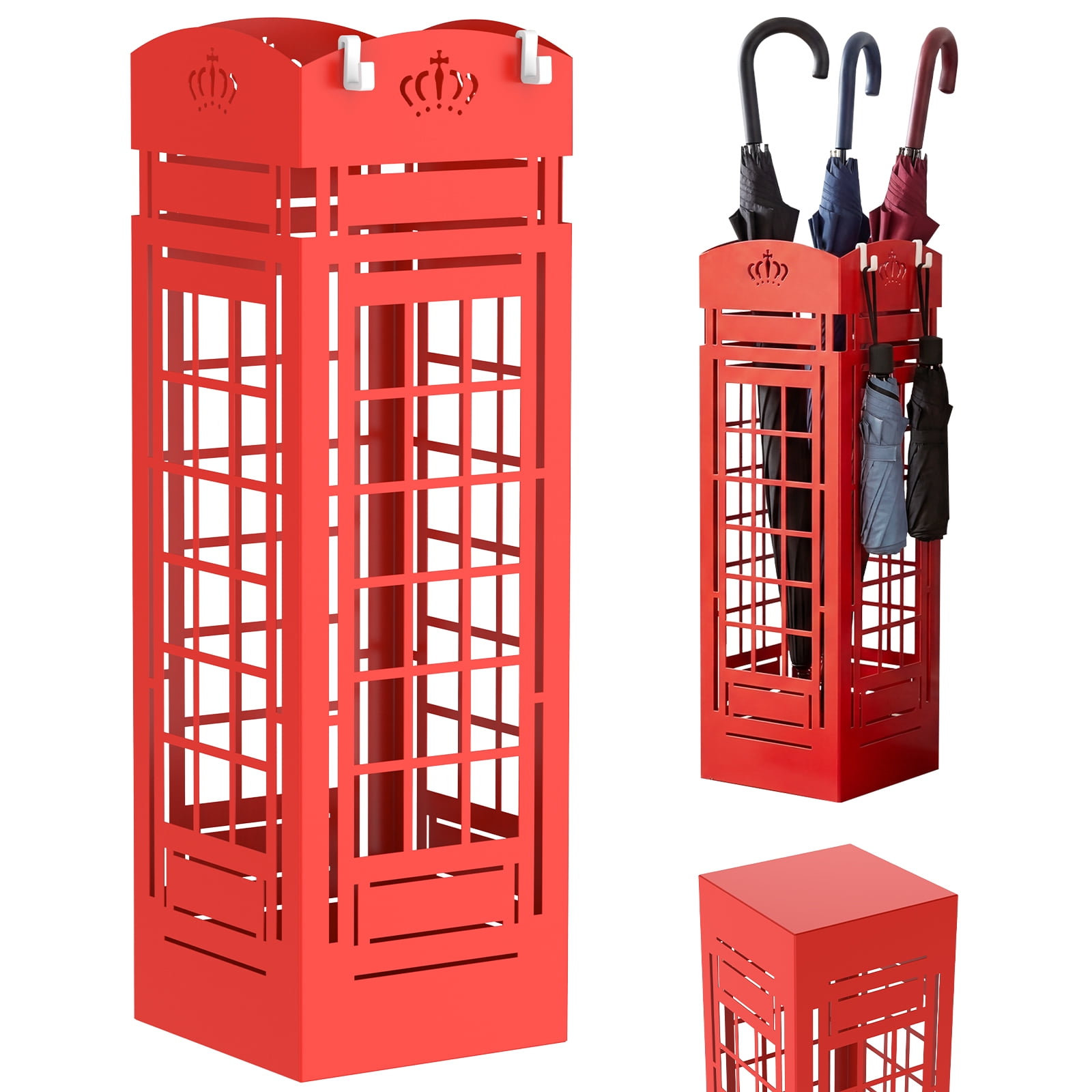 19.5" Tall Umbrella Stand, Metal Freestanding Umbrella Holder for Canes and Entryway Organization, Rustproof Cutout Design, Red