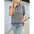 thumbnail image 6 of Womens Tops Casual Summer Crewneck Short Sleeve Striped Color Block Knit High Low Trendy Pullover Sweaters Black & Blue XXL, 6 of 9