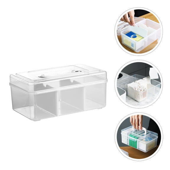 BASIOUS 1pc Transparent Medicine Storage Box Plastic Storage Handle Medicine Container