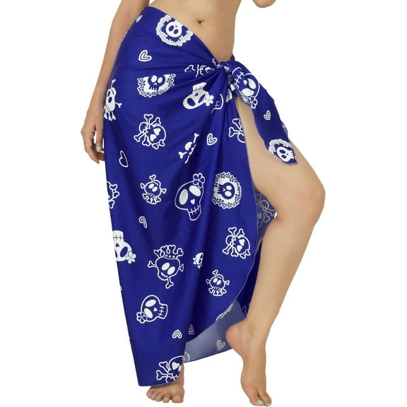 HAPPY BAY Women's Beachwear Summer Bikini Wrap Bathing suit Costumes Beach Wraps Skirt Cover up Sarong Coverups Front Swimsuits One Size Allover Skull, Royal Blue