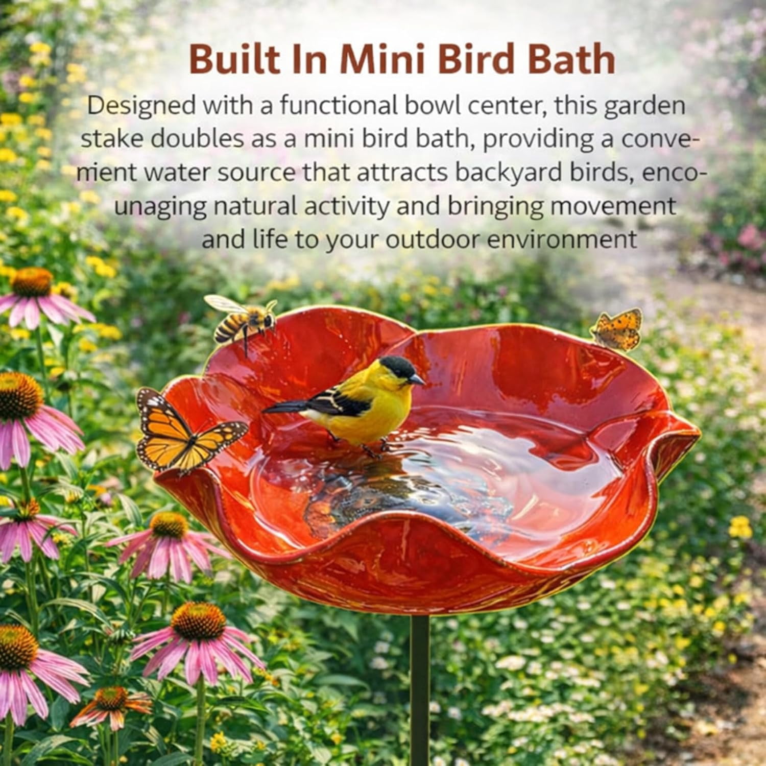 2026 New Metal Flower Garden Stakes Bird Bath,Upgraded Handmade Metal Flower Garden Stake with Bee Bath & Bird Water Bowl,Weather-Resistant Pollinator＆Mini Bird Bath (4pcs b)